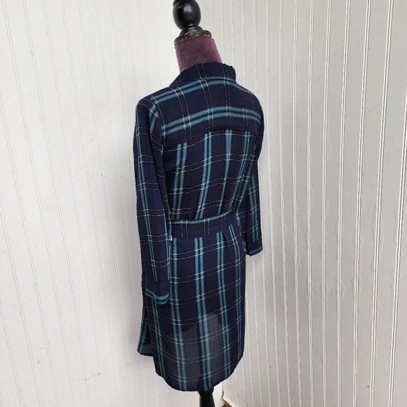 NWT 1. STATE $119 Long Sleeve Button Up Plaid Dress Pine Grove Blue Green XS - Picture 5 of 14